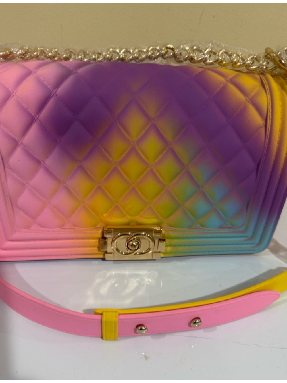 Pastel Jelly Quilted Crossbody Bag with Gold Chain Women’s shoulder bags